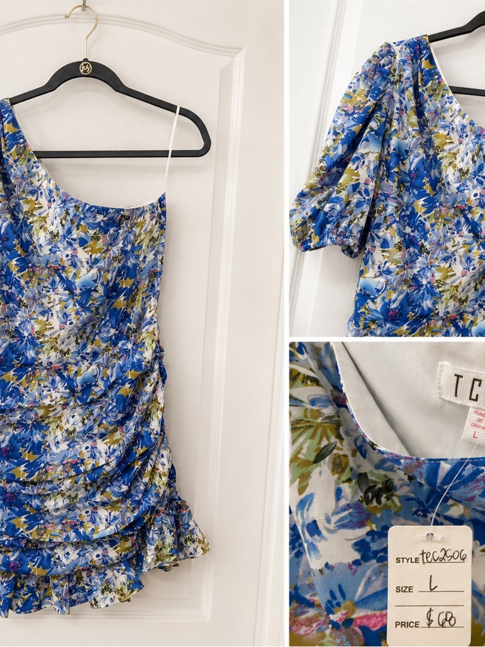 TC Petite Blue Floral Ruffle Slip Dress
